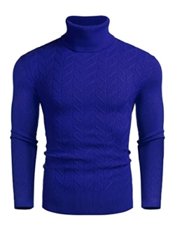 Men's Slim Fit Turtleneck Sweater Casual Pullover Sweater Basic Twist Patterned Knitted Sweater