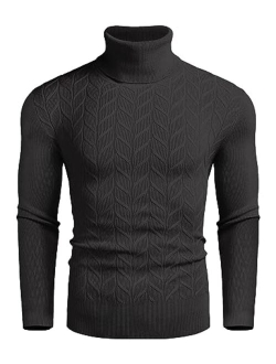 Men's Slim Fit Turtleneck Sweater Casual Pullover Sweater Basic Twist Patterned Knitted Sweater