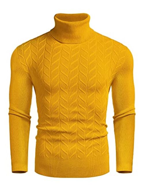 COOFANDY Men's Slim Fit Turtleneck Sweater Casual Pullover Sweater Basic Twist Patterned Knitted Sweater