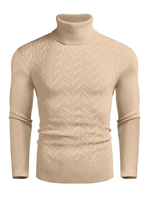 COOFANDY Men's Slim Fit Turtleneck Sweater Casual Pullover Sweater Basic Twist Patterned Knitted Sweater