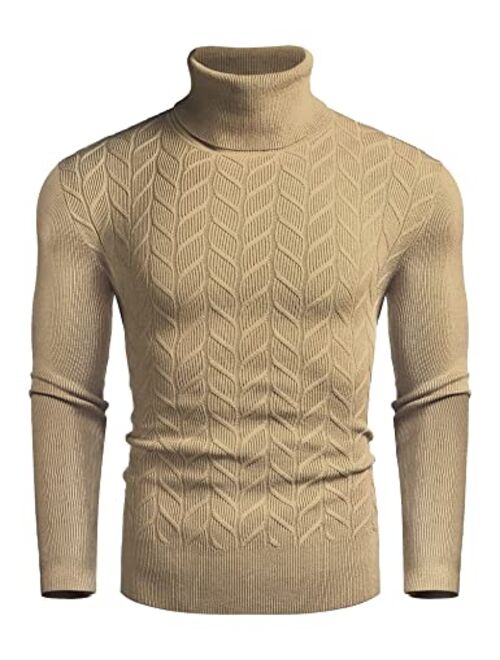 COOFANDY Men's Slim Fit Turtleneck Sweater Casual Pullover Sweater Basic Twist Patterned Knitted Sweater