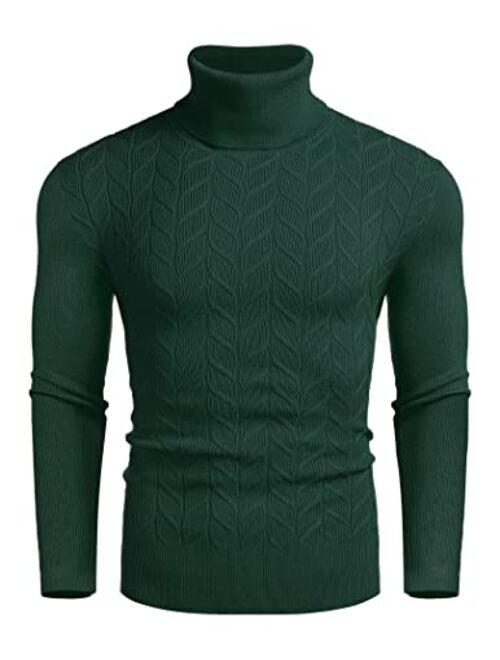 COOFANDY Men's Slim Fit Turtleneck Sweater Casual Pullover Sweater Basic Twist Patterned Knitted Sweater