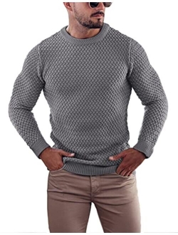 Mens Pullover Knitted Sweater Crewneck Stylish Knitwear Casual Slim Fit Weave Knit Jumper