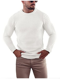 Mens Pullover Knitted Sweater Crewneck Stylish Knitwear Casual Slim Fit Weave Knit Jumper