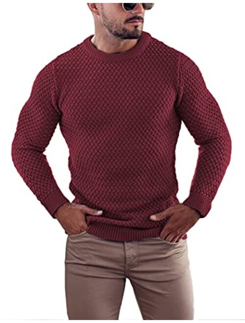 COOFANDY Mens Pullover Knitted Sweater Crewneck Stylish Knitwear Casual Slim Fit Weave Knit Jumper