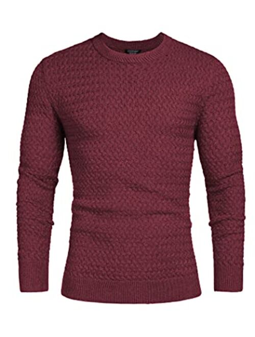 COOFANDY Mens Pullover Knitted Sweater Crewneck Stylish Knitwear Casual Slim Fit Weave Knit Jumper