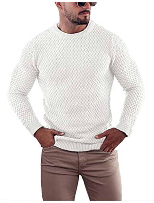 COOFANDY Mens Pullover Knitted Sweater Crewneck Stylish Knitwear Casual Slim Fit Weave Knit Jumper