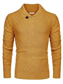 Men's Shawl Collar Sweater Cable Knitted Pullover Sweaters Fall Winter Casual Patterned Sweater