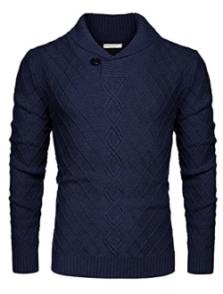 Men's Shawl Collar Sweater Cable Knitted Pullover Sweaters Fall Winter Casual Patterned Sweater