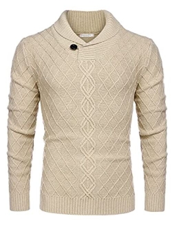 Men's Shawl Collar Sweater Cable Knitted Pullover Sweaters Fall Winter Casual Patterned Sweater