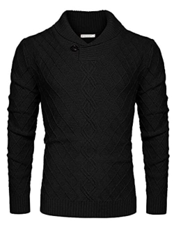 Men's Shawl Collar Sweater Cable Knitted Pullover Sweaters Fall Winter Casual Patterned Sweater