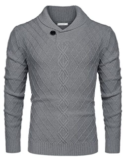 Men's Shawl Collar Sweater Cable Knitted Pullover Sweaters Fall Winter Casual Patterned Sweater