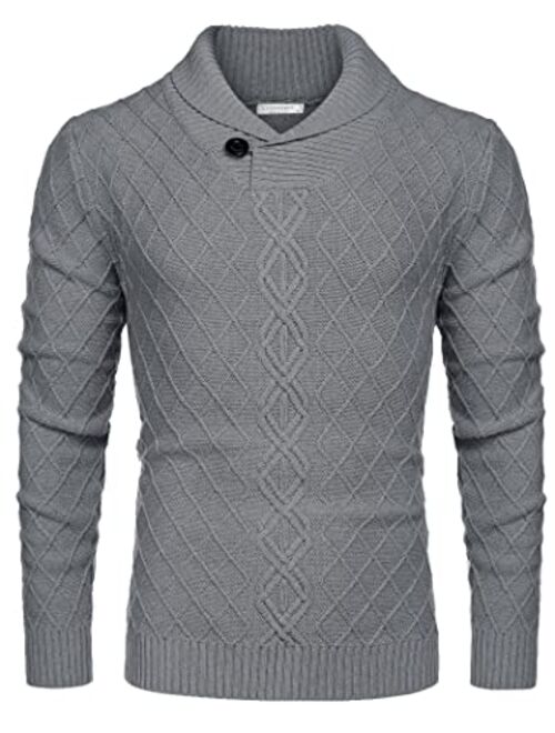 COOFANDY Men's Shawl Collar Sweater Cable Knitted Pullover Sweaters Fall Winter Casual Patterned Sweater