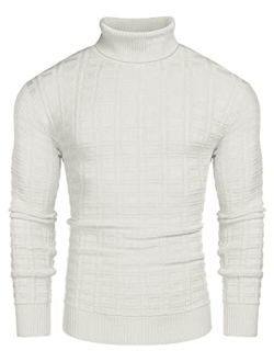 Men's Slim Fit Turtleneck Sweater Casual Solid Waffle Knitted Pullover Sweaters