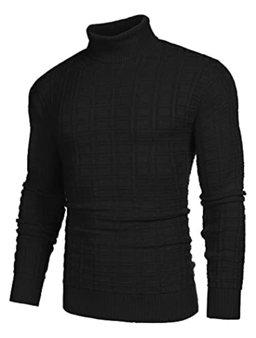 COOFANDY Men's Slim Fit Turtleneck Sweater Casual Solid Waffle Knitted Pullover Sweaters