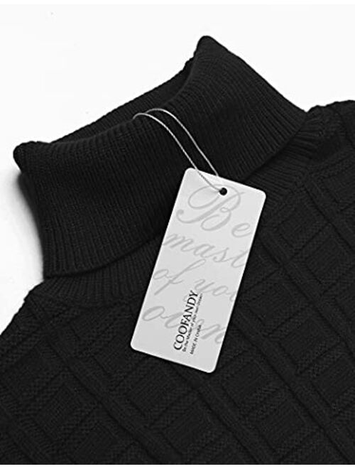 COOFANDY Men's Slim Fit Turtleneck Sweater Casual Solid Waffle Knitted Pullover Sweaters