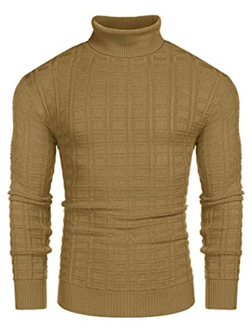 COOFANDY Men's Slim Fit Turtleneck Sweater Casual Solid Waffle Knitted Pullover Sweaters