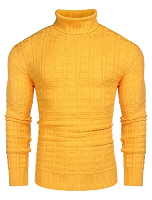 COOFANDY Men's Slim Fit Turtleneck Sweater Casual Solid Waffle Knitted Pullover Sweaters