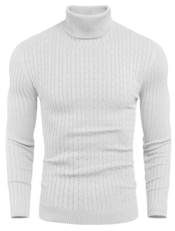 Men's Slim Fit Turtleneck Sweater Casual Twist Patterned Pullover Knitted Sweater