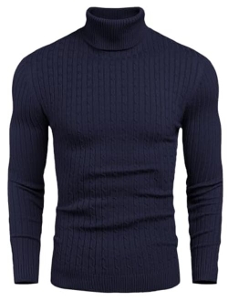 Men's Slim Fit Turtleneck Sweater Casual Twist Patterned Pullover Knitted Sweater