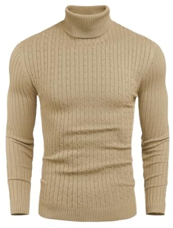Men's Slim Fit Turtleneck Sweater Casual Twist Patterned Pullover Knitted Sweater