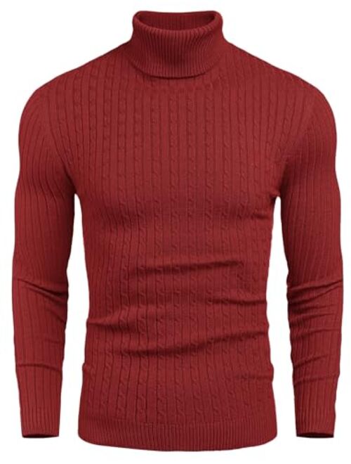 COOFANDY Men's Slim Fit Turtleneck Sweater Casual Twist Patterned Pullover Knitted Sweater