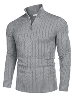 Men's Quarter Zip Sweater Slim Fit Casual Knitted Turtleneck Pullover Mock Neck Polo Sweater