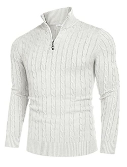 Men's Quarter Zip Sweater Slim Fit Casual Knitted Turtleneck Pullover Mock Neck Polo Sweater