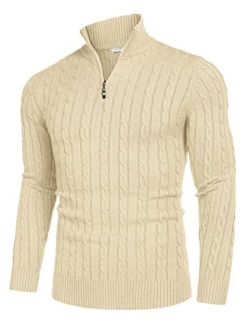 Men's Quarter Zip Sweater Slim Fit Casual Knitted Turtleneck Pullover Mock Neck Polo Sweater