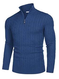 Men's Quarter Zip Sweater Slim Fit Casual Knitted Turtleneck Pullover Mock Neck Polo Sweater