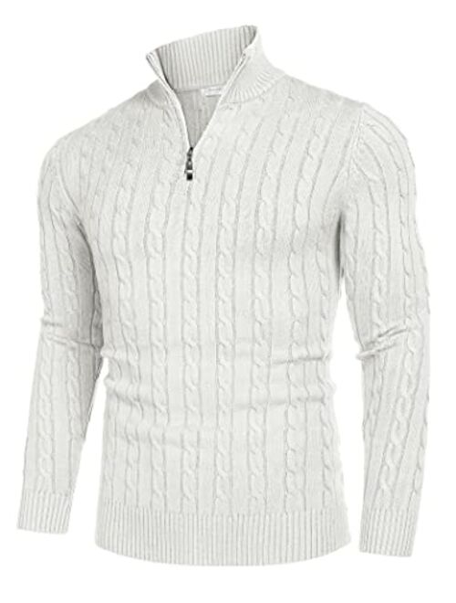 COOFANDY Men's Quarter Zip Sweater Slim Fit Casual Knitted Turtleneck Pullover Mock Neck Polo Sweater