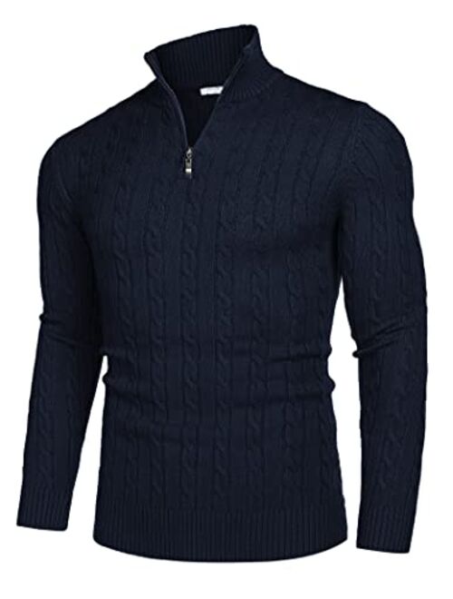 COOFANDY Men's Quarter Zip Sweater Slim Fit Casual Knitted Turtleneck Pullover Mock Neck Polo Sweater