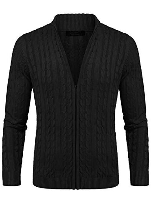 Buy COOFANDY Men's Full Zip Cardigan Sweater Slim Fit Cable Knitted Zip ...