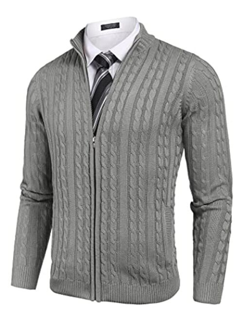 COOFANDY Men's Full Zip Cardigan Sweater Slim Fit Cable Knitted Zip Up Sweater with Pockets