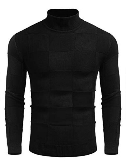 Men Turtleneck Sweaters Slim Fit Long Sleeve Ribbed Knit Pullover Sweater