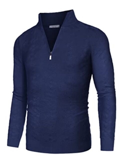 Men's Quarter Zip Sweaters Slim Fit Casual Knitted Mock Turtleneck Pullover Neck Polo Sweater