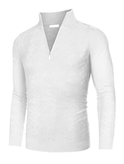 Men's Quarter Zip Sweaters Slim Fit Casual Knitted Mock Turtleneck Pullover Neck Polo Sweater