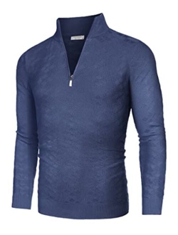 Men's Quarter Zip Sweaters Slim Fit Casual Knitted Mock Turtleneck Pullover Neck Polo Sweater