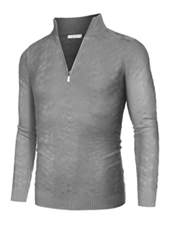 Men's Quarter Zip Sweaters Slim Fit Casual Knitted Mock Turtleneck Pullover Neck Polo Sweater