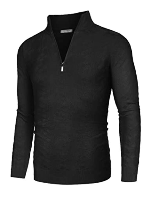 COOFANDY Men's Quarter Zip Sweaters Slim Fit Casual Knitted Mock Turtleneck Pullover Neck Polo Sweater