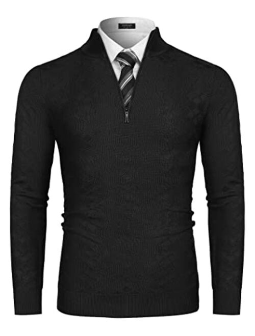 COOFANDY Men's Quarter Zip Sweaters Slim Fit Casual Knitted Mock Turtleneck Pullover Neck Polo Sweater