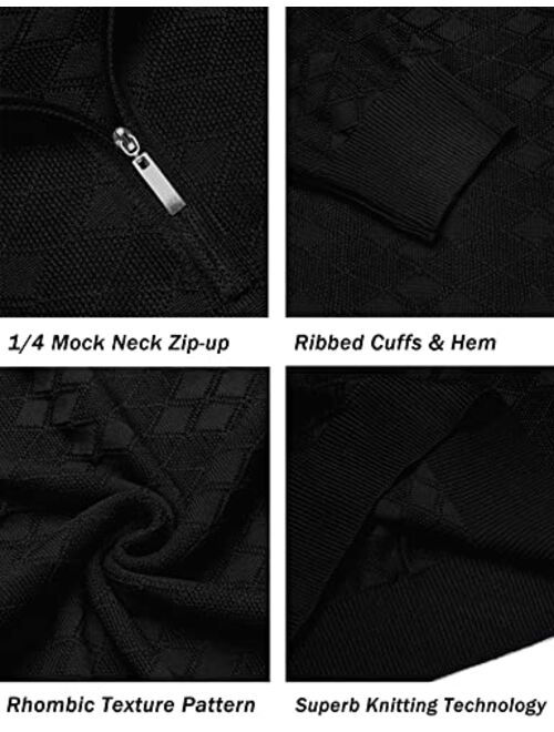 COOFANDY Men's Quarter Zip Sweaters Slim Fit Casual Knitted Mock Turtleneck Pullover Neck Polo Sweater