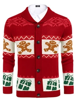 Mens Christmas Cardigan Sweater Shawl Collar Knitted Xmas Cardigans Button Up Knitwear