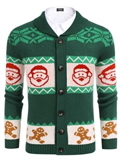 Mens Christmas Cardigan Sweater Shawl Collar Knitted Xmas Cardigans Button Up Knitwear