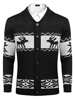 Mens Christmas Cardigan Sweater Shawl Collar Knitted Xmas Cardigans Button Up Knitwear