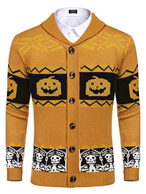 COOFANDY Mens Christmas Cardigan Sweater Shawl Collar Knitted Xmas Cardigans Button Up Knitwear