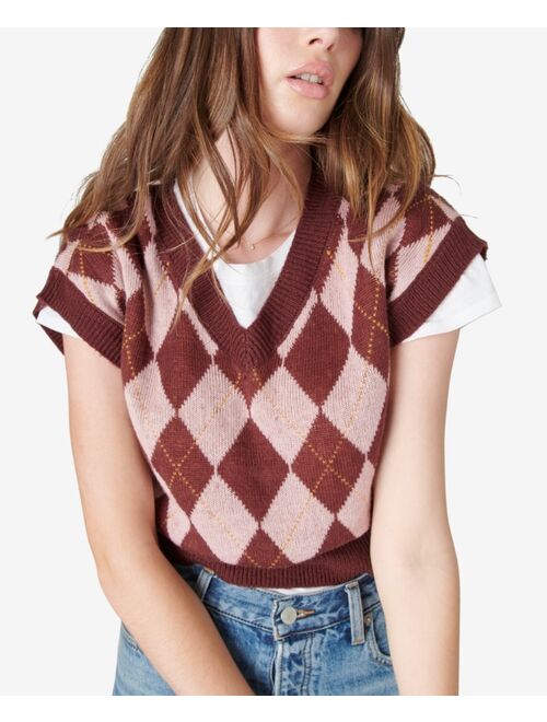 Lucky Brand Short-Sleeve Argyle Sweater