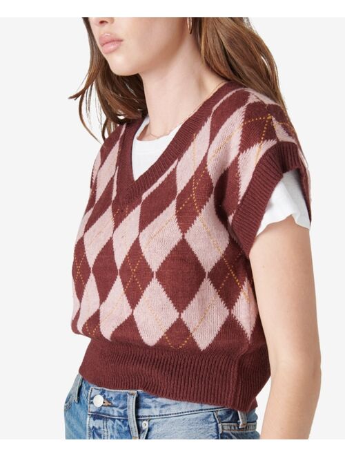 Lucky Brand Short-Sleeve Argyle Sweater