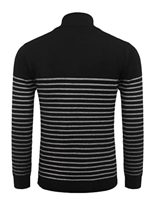 Buy COOFANDY Mens Striped Zip Up Mock Neck Polo Sweater Casual Slim Fit ...
