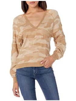Women's Long Sleeve V-Neck Camo Stitch Pullover Sweater